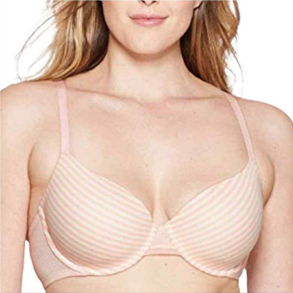 Auden Everyday Cotton Demi Bra Lightly Lined 36DD Pink White Stripes 36DD